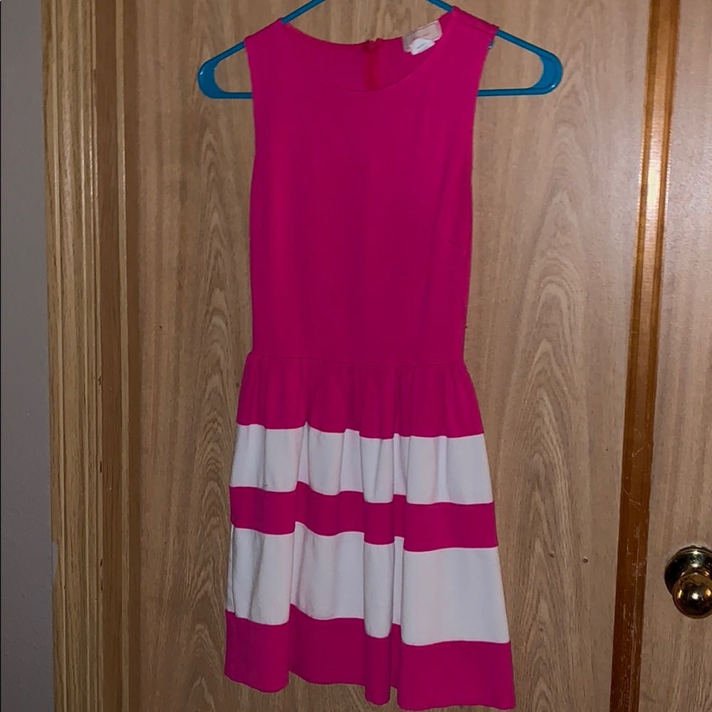 Pink striped fit and flare dress